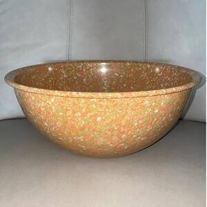 Vintage Brookpark 11.5" Melamine Mixing Bowl Orange Green Confetti Splatter EUC